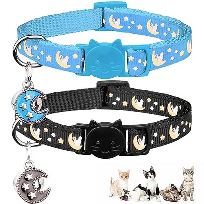 Baeuppit 2Pcs Breakaway Cats Collars Cat Collars for Boy Cats Adjustable Kitten Collars with Bell,Black+Light Blue,8"-13.1" - color: Black+Light Blue, size: 8.0-13.1"