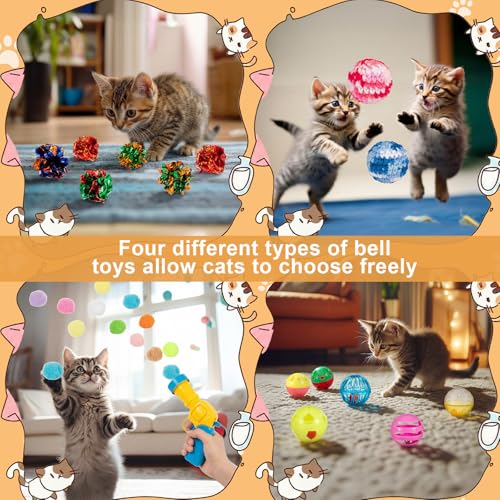 Zopeal 64 Pcs Easter Cat Toy Gift Set Magic Cat Scratcher Board Ball Launcher Gun Crinkle and Yarn and Plastic Bell Ball Kitten Toy with Bow for Pet Interactive Engaging Gift(Bowl Shape) - style: Bowl Shape