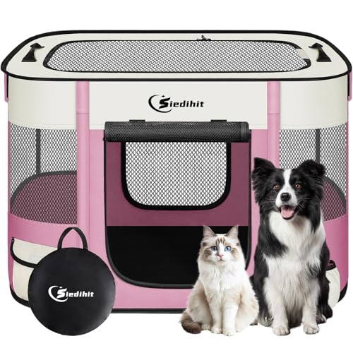 Dog Playpen,Cat Pet Puppy Pen,Portable Playpens for Dogs Indoor Outdoor Travel Camping Use,Foldable Dog Kennel Tent Crate for Rabbit Small Animals with Carrying Case (Pink, Medium) - color: Pink, size: Medium