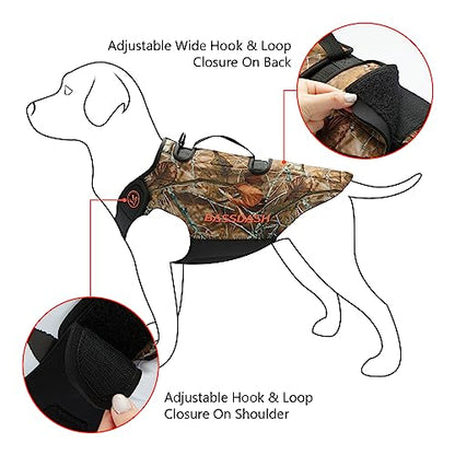 BASSDASH Dog Camo Neoprene Adjustable Hunting Vest Waterproof Chest Protection - size: XX-Large