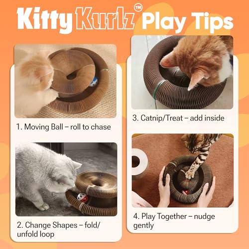 Kitty Kurlz - Kitty Kurlz Magnetic Toy & Reversible Cardboard Scratcher - Collapsible Ball Track with Bell - Durable Eco-Friendly Ring for Play, Chase & Scratch