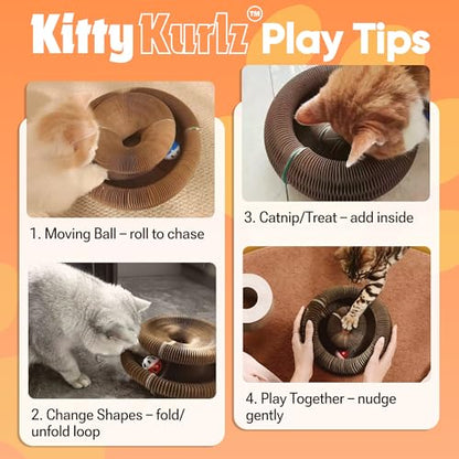 Kitty Kurlz - Kitty Kurlz Magnetic Toy & Reversible Cardboard Scratcher - Collapsible Ball Track with Bell - Durable Eco-Friendly Ring for Play, Chase & Scratch