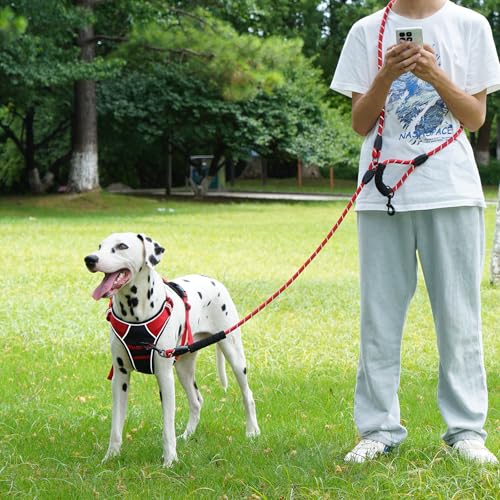 Cymiler Hands Free Dog Leash, 8 Ft Reflective Cross-Body Pet Rope Leashes with Sponge Handle, Heavy Duty Nylon, for Running, Hiking, Training, Waist Leash for Small Medium Large Dogs (Red) - color: Red