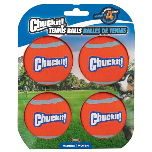 Chuckit! Dog Tennis Ball Dog Toy, Medium (2.5 Inch Diameter) for dogs 20-60 lbs, Pack of 4 - size: Medium - Pack of 4