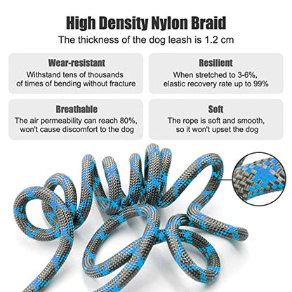 Hands Free 8.5ft Nylon Double Dog Leash with Reflective Stitching, Adjustable Waist Fits All for Medium Large Dogs - Blue - color: Blue