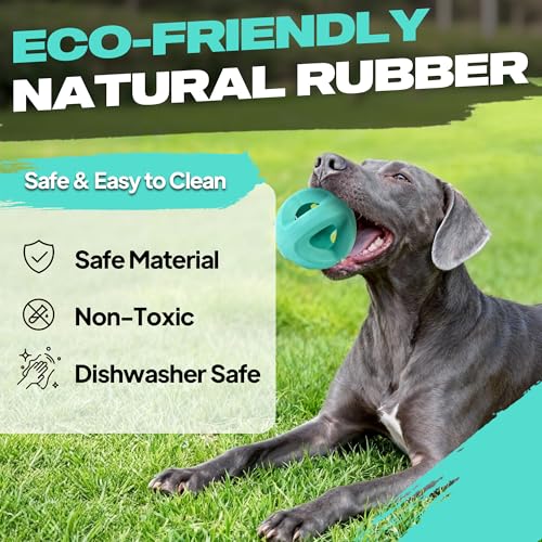 Fida Natural Rubber Dog Balls for Aggressive Chewers, Durable Dog Chew Toys for Large Dogs, Interactive Fetch & Tug of War Toys for Medium Large Breed Non-Toxic Dish Washable,4.5 * 4.5" - color: Aqua Blue