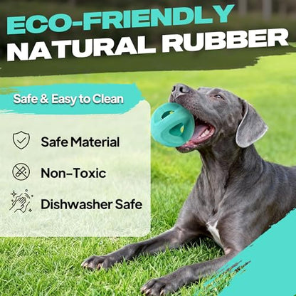 Fida Natural Rubber Dog Balls for Aggressive Chewers, Durable Dog Chew Toys for Large Dogs, Interactive Fetch & Tug of War Toys for Medium Large Breed Non-Toxic Dish Washable,4.5 * 4.5" - color: Aqua Blue