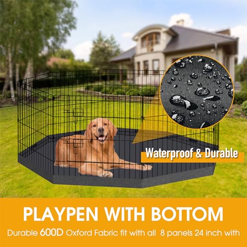 Dog Playpen Bottom Pad Cover Only, Black Replacement Floor Liner for 8-Panel 24 Inch Pet Playpen, Washable Bottom Tray Cover for Small Medium Dogs, Indoor Outdoor Use, Playpen Not Included - style: Bottom pad cover Black
