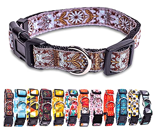 Dog Collars for Small Medium & Large Dogs - Female and Male Patterns on Long Lasting, Adjustable, Strong and Durable Puppy Quick Release Buckle, White Woven Collar - color: White Woven, size: X-Large