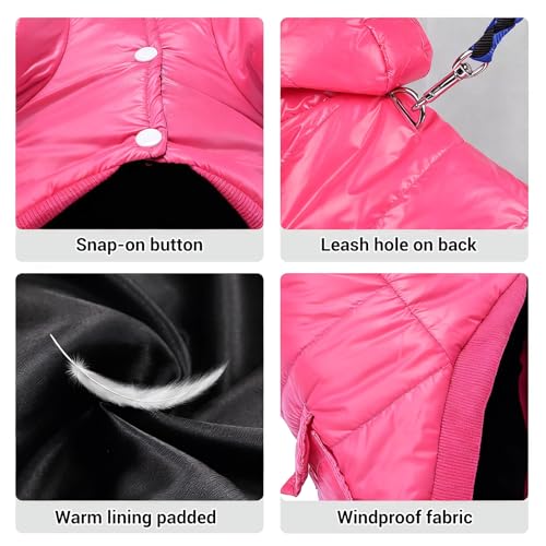 Dog Coat for Small Dogs, Windproof Doggie Puffer Jacket with Leash Hole, Extra Warm Dog Jacket Winter Coat, Pink XXL - color: Pink, size: XX-Large