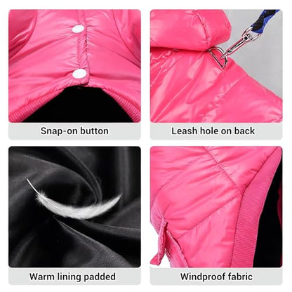 Dog Coat for Small Dogs, Windproof Doggie Puffer Jacket with Leash Hole, Extra Warm Dog Jacket Winter Coat, Pink XXL - color: Pink, size: XX-Large