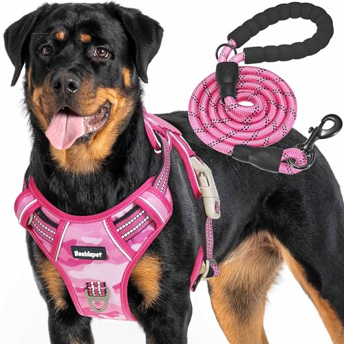 Beebiepet Heavy Duty Tactical Dog Harness for Small Dogs, No Pull Adjustable Pet Harness Reflective Service Training Easy Control Pet Vest Military K9 Working Dog Harnesses- Large, Pink Camo - color: Pink Camo, size: Large