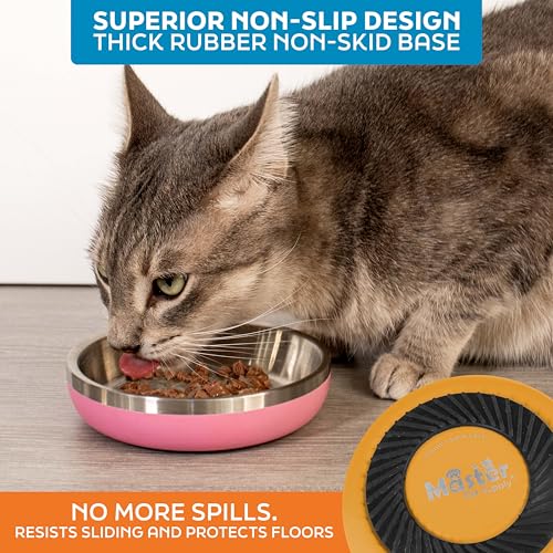 Master Pet Supply Stainless Steel Cat Bowls - 9 oz Heavy Duty - Mango Tango, Double Wall Extra-Thick Insulated, Non-Slip Pet Water Bowl for Cats & Pets, Anti Rust Metal, Dishwasher Safe - color: Mango Tango
