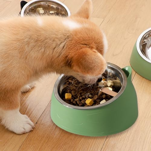 Stainless Steel Cat Food Bowl with Non-Slip Base, Easy to Clean Pet Feeding Dish, Food-Grade Pet Bowl for Cats and Small Pets - color: Green, size: 200ML