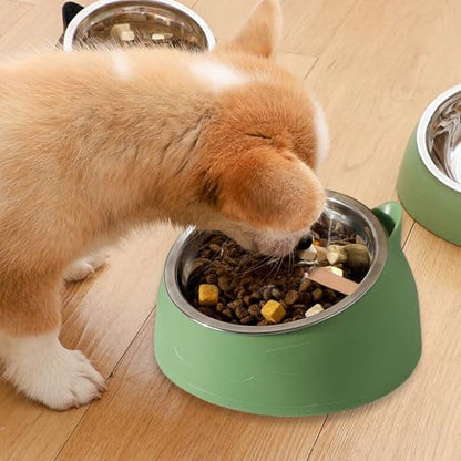 Stainless Steel Cat Food Bowl with Non-Slip Base, Easy to Clean Pet Feeding Dish, Food-Grade Pet Bowl for Cats and Small Pets - color: Green, size: 200ML