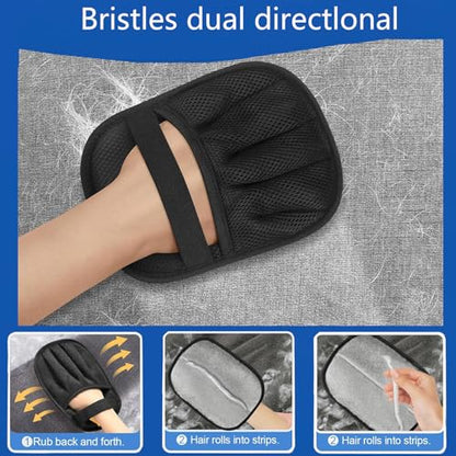 Coraltree Pet Hair Removal 2 Pcs Glove With Two Hooks for Dogs and Cats, Upgraded Reusable Static Pet Hair Gloves for Clothing, Sofas, Carpets, Car Seats