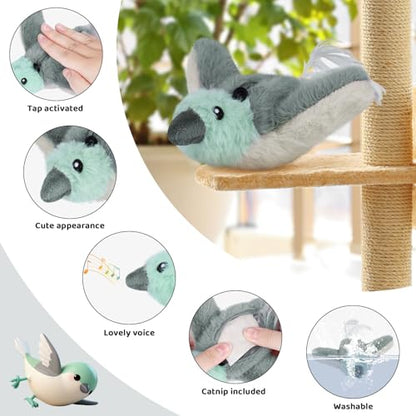 Cat Toys Flapping Birds with Catnip Bags, Chirping Interactive Kitten Toy Indoor, Lifelike Birdie Tweets, Rechargeable Enrichment Moving Wings Cat Exercise Toys Kicker for All Breeds Cat Dog(Gray) - color: A5