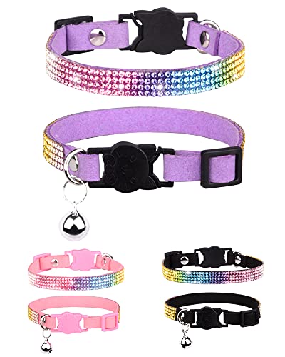 Solmoony Breakaway Cat Collars with Bell,Adjustable Safe Kitten Collar,Cat Collars for Girl Cats with Rhinestone Soft Velvet (Purple1) - color: Purple1