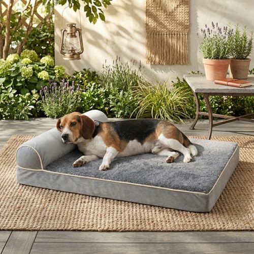 Orthopedic Dog Bed for Medium to Large Dogs 40 x 24Inch, Egg-Crate Memory Foam Pet Bed with Pillow, Comfortable Dog Couch with Removable Washable Arctic Velvet Cover, Waterproof Non-Slip Bottom Gray - size: 39.4" L x 23.7" W x 7.5" H--One side