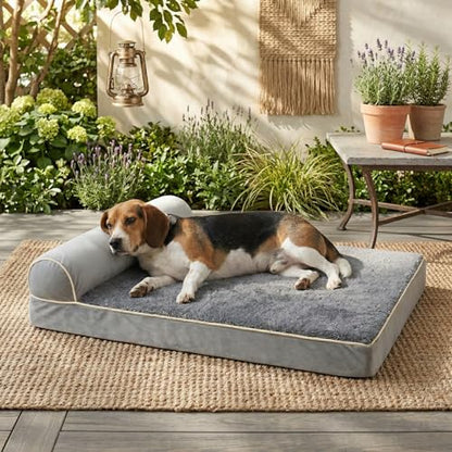 Orthopedic Dog Bed for Medium to Large Dogs 40 x 24Inch, Egg-Crate Memory Foam Pet Bed with Pillow, Comfortable Dog Couch with Removable Washable Arctic Velvet Cover, Waterproof Non-Slip Bottom Gray - size: 39.4" L x 23.7" W x 7.5" H--One side