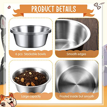 Yahenda 6 Pcs Stainless Steel Metal Dog Bowls Bulk Replacement Basic Thickened Pet Bowls for Small Medium Large Dogs, Dishwasher Safe(8.3 Inch) - size: 8.3 Inch