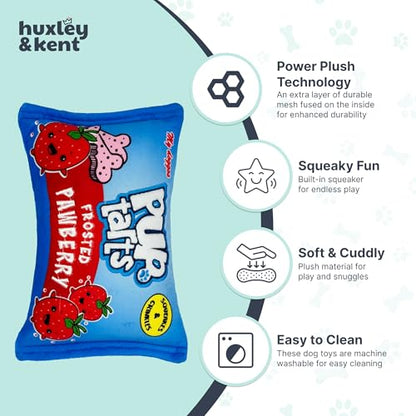 Huxley & Kent Funny Dog Toy w/Squeaker – Power Plush Squeaky Dog Toys for Small, Medium & Large Dogs – Soft Stuffed Animal for Indoor Play & Fetch - Pup-Tarts Frosted Pawberry, Small - size: Small, style: Pup-Tarts Frosted Pawberry