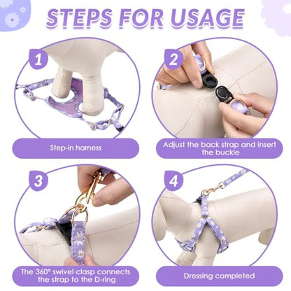 SlowTon Small Dog Harness - No Pull Dog Harness and Leash Set, Soft Mesh Lightweight Puppy Vest Harnesses, Adjustable Pet Harnesses for XXS XS Small Medium Easy Walk Hiking (Purple, S) - color: 2.Purple Daisy, size: Small