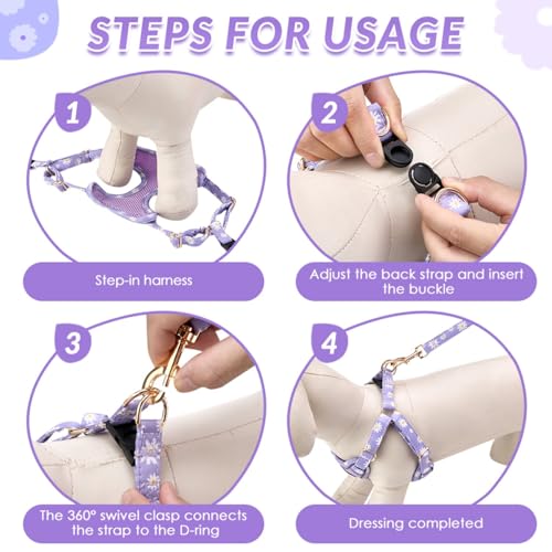 SlowTon Small Dog Harness - No Pull Dog Harness and Leash Set, Soft Mesh Lightweight Puppy Vest Harnesses, Adjustable Pet Harnesses for XXS XS Small Medium Easy Walk Hiking (Purple, XS) - color: 2.Purple Daisy, size: X-Small