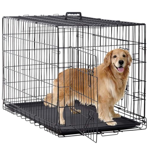 BestPet | Dog Crate | 48" | Black | Foldable Metal Kennel with Double Doors, Secure Slide-Bolt Latches, Leakproof Tray | Portable Dog Cage for Large Breeds | for Travel, Indoor & Outdoor Use - color: Black
