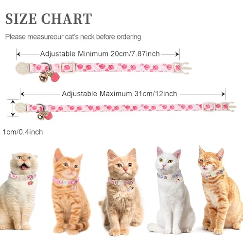 Unique style paws 2 Pack Valentine Kitten Collar Breakaway with Bell&Pendant, Adjustable Safety Spring Summer Peach Flower Pink Bow Cat Cotton Collar for Girl Boy Cat and Small Pet - color: Peach Flower Bow