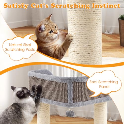 PETSITE 20 inch Small Cat Tree, Modern Cat Tree with Top Soft Upholstered Bed, Sisal Scratching Posts & Mats, and Interactive Dangling Ball, Ideal for Small Indoor Cats and Kittens