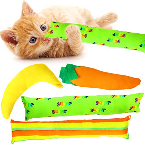 Youngever 4 Pack Cat Kicker Toys for Kitty, Puppy & Kitten - Interactive Cat Toys with Cotton Fabric