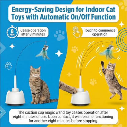2 in 1 Electric Cat Wand Toy Interactive Cat Toys for Indoor Cats 360° Flying Bird Cat Toy, 2-Speed Fly Cat Chase Toy Automatic Cats Toys with Self ON/Off Suction Cup Electric Cat Teaser Wand - style: Electric Wand-White