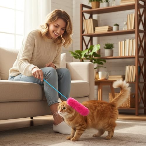 Larrel 5PCS Interactive Cat Wand Toys, Fur Cat Toys, Soft Kitten Teaser Sticks for Indoor Cats, Fur Cats Teaser Wand Set for Playing, Chasing and Exercise Needs (13 Inch Long)