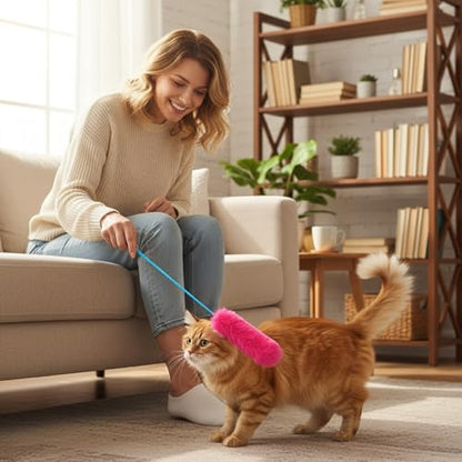 Larrel 5PCS Interactive Cat Wand Toys, Fur Cat Toys, Soft Kitten Teaser Sticks for Indoor Cats, Fur Cats Teaser Wand Set for Playing, Chasing and Exercise Needs (13 Inch Long)