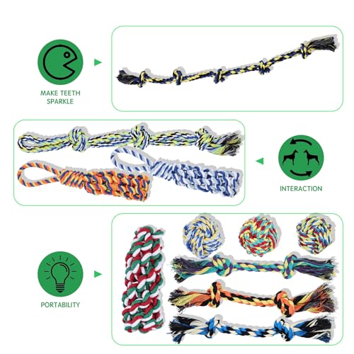 15 Pack Dogs Rope Toys for Large/Medium/Small Aggressive Chewers, Tough Cotton Dental Rope Toys Kit, Heavy Duty Dog Tug of War Toy for Chewing, Playing, Teething, Teeth Cleaning, Tossing and Catching - size: 15pc