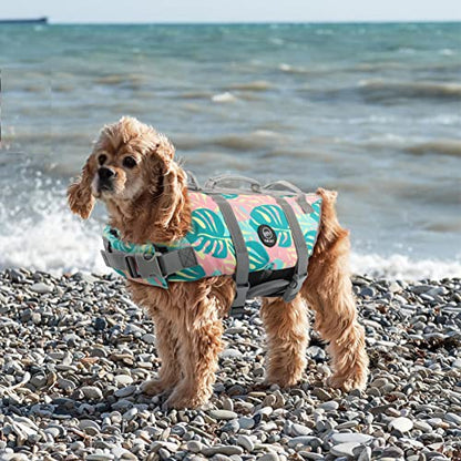 EMUST Dog Life Vests, Adjustable Pet Life Jacket with Rescue Handle, Dog Flotation Vest for Small/Medium/Large Dogs, XS, Greenleaf - color: GreenLeaf, size: XS