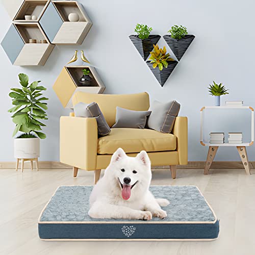 VANKEAN Waterproof Dog Pad Bed Mat Reversible (Warm&Cool), Removable Washable Cover & Waterproof Inner Lining, Pet Mattress for Cats and Dogs, Joint Relief Crate Bed, Navy - size: Medium