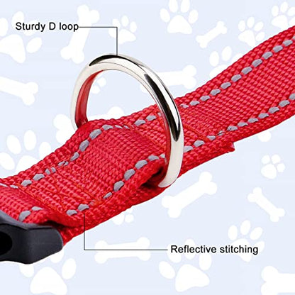 Reflective Dog Collar, Sturdy Nylon Collars for Puppy and Extra Small Girl and Boy Dogs, Adjustable Dog Collar with Quick Release Buckle,Red,3/8" Width - color: Red, size: X-Small (Pack of 1)