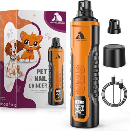 Electric Dog Nail Grinder: 5-Speed Quiet Dog Nail Trimmer with LED Light, Adjustable Safety Guard, Rechargeable Cordless Design for Small to Large Dogs & Cats(Orange) - color: Orange