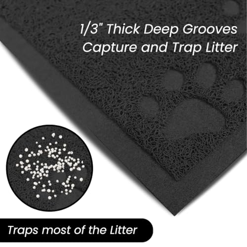 Andalus Small Cat Litter Mat, Pack of 2 - Waterproof, Non-Slip & Easy to Clean Cat Litter Box Mat for Extra Efficient Pet Litter-Trapping, Black (15.75” X 11.75”) - color: Black