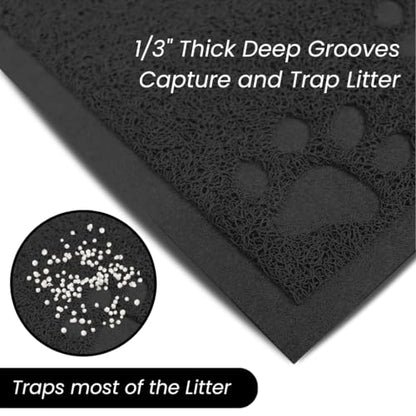Andalus Small Cat Litter Mat, Pack of 2 - Waterproof, Non-Slip & Easy to Clean Cat Litter Box Mat for Extra Efficient Pet Litter-Trapping, Black (15.75” X 11.75”) - color: Black