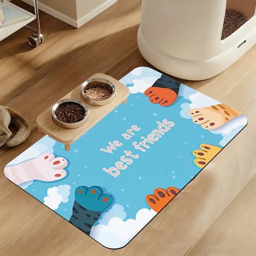 Cat Paw Pet Feeding Mat–Quick Dry Absorbent Dog Cat Food Mat, Non Slip Waterproof Bowl Placemat for Messy Eaters, Pet Accessories for Floors 16"x24" - color: Cat Paw, size: 16"L x 24"W