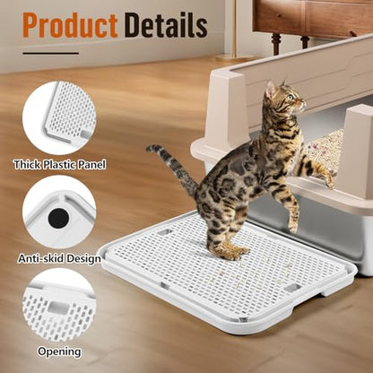 Large Cat Litter Box Step Mat, 16.5"x11.2" Cat Ramp Stairs, Cat Litter Catcher for Self-Cleaning Litter Box, Cats Pedal Step Stool Ideal for Kitten & Older Cats (White) - color: White Large