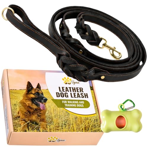 ADITYNA - Double Handle Leather Dog Leash 6ft - Heavy Duty Braided Dog Leash with Traffic Handle for Mastiff, Saint-Bernard, Rottweiler - Lead for Extra-Large Breeds (Black, Two Handles 6 Foot x 1") - color: Black, size: Two Handles 6 foot x 1"