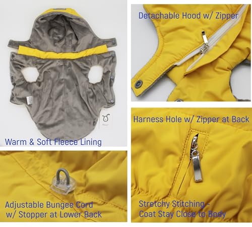 Warm Dog Coat Jacket with Detachable Hood Harness Hole Winter Coat Pet Clothes Dog Cold Weather Coats Cozy Snow Jacket Vest for Small Medium Large Dogs - Blake (Yellow, X-Small) - color: Yellow, size: X-Small