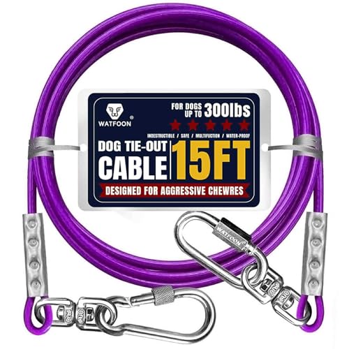 Tie Out Cable for Dogs Up to 300lbs,15ft Extra Strong 1000lbs Break Strength Tie-Out Tether Trolley Training Lead,Dog Run Cable for Yard Garden Park Camping Outside (Purple, 300lbs 15ft) - color: Purple, size: 15 ft