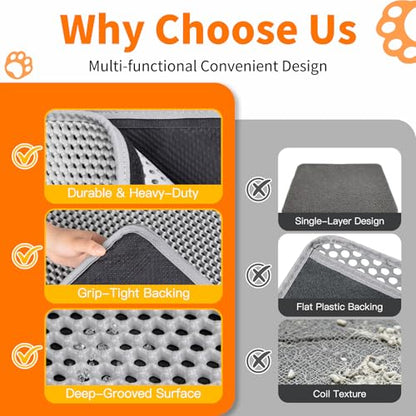 Large Cat Litter Box Mat for Cats, Double Layer Honeycomb Cat Litter Trapping Mats, Waterproof, Urine Proof,Non-Slip Litter Pad for Indoor Kitty Cat Litter Mat, Easy to Clean Grey (33.8'' x 23.6'') - size: 33.8'' x 23.6''