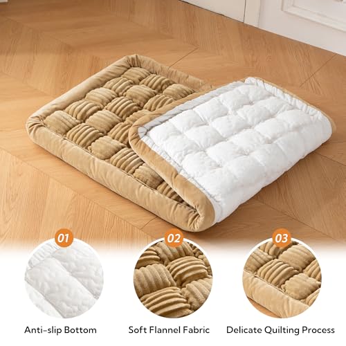 Dog Bed for Car Back Seat Soft Plush Backseat Pet Bed Mat Non-Slip Travel Pet Mat, Fuzzy Plaid Dog Seat Cover, Fit for Backseat Extenders and Trucks SUVs (Light Brown, 54" x 24.8") - color: Light Brown