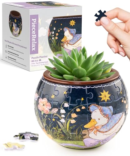 PieceRelax 3D Puzzle Planter 80 Pieces - The Dreamy Duck, Home Decor Flower Pots for Indoor Cactus, Succulents Pots [K1128] - color: The Dreamy Duck